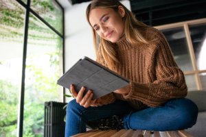 Woman using smart device