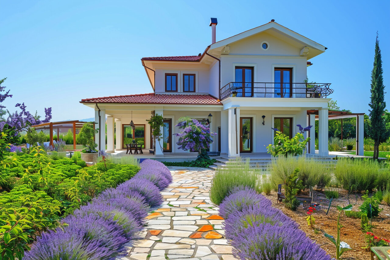 Summer real estate with lavender and curb appeal