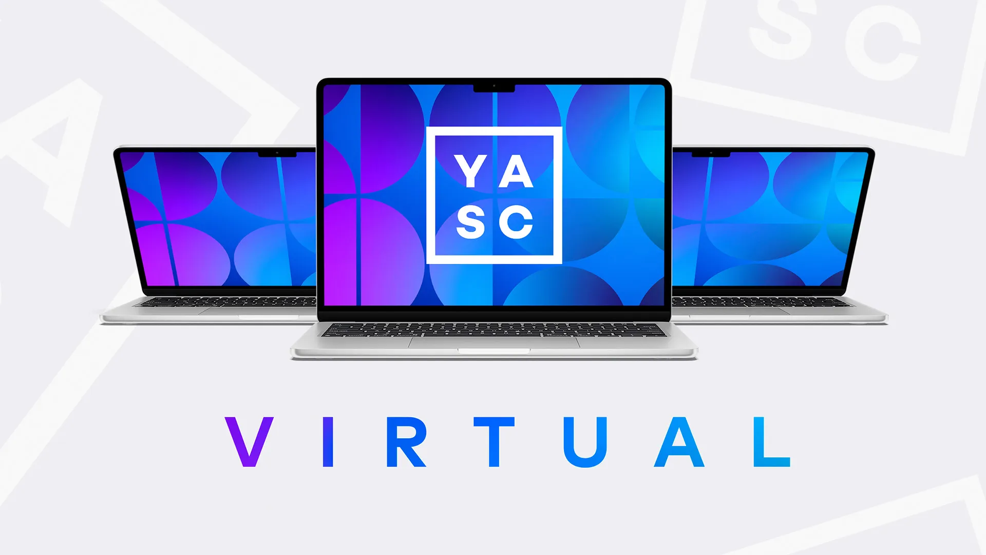 Three laptop screen with the logo for YASC Virtual